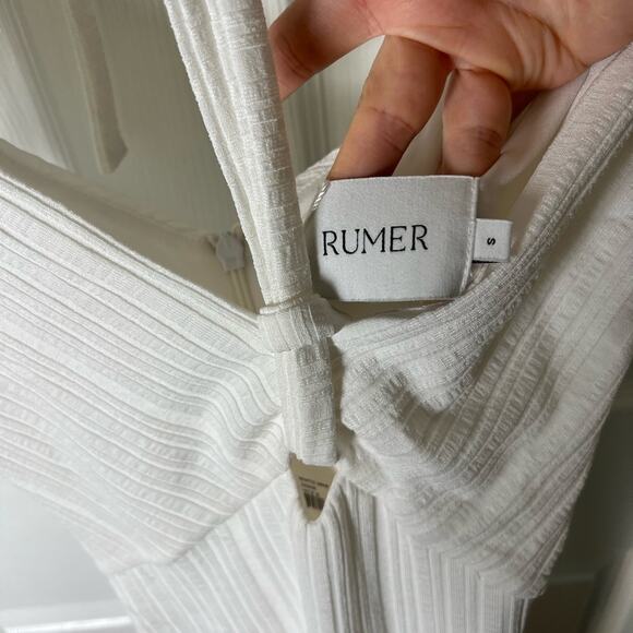 Rumer Revolve White Ribbed Sorrento Halter Neck Tie Stretch Mini Dress S NEW - Picture 7 of 7